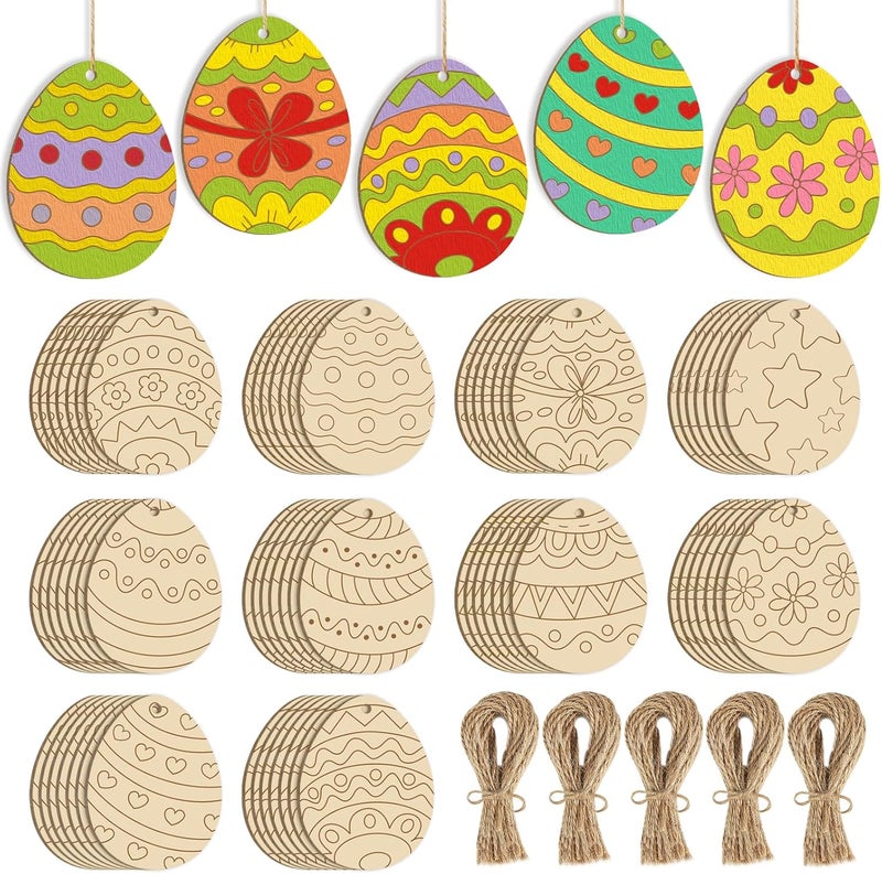 Sophena 80PCS Wooden Easter Ornaments to Paint, 10 Styles DIY Blank Unfinished Wood Cutouts Ornament for Crafts Hanging Decorations, Egg Rabbit Bunny Butterfly Flower Happy Easter - Image 1
